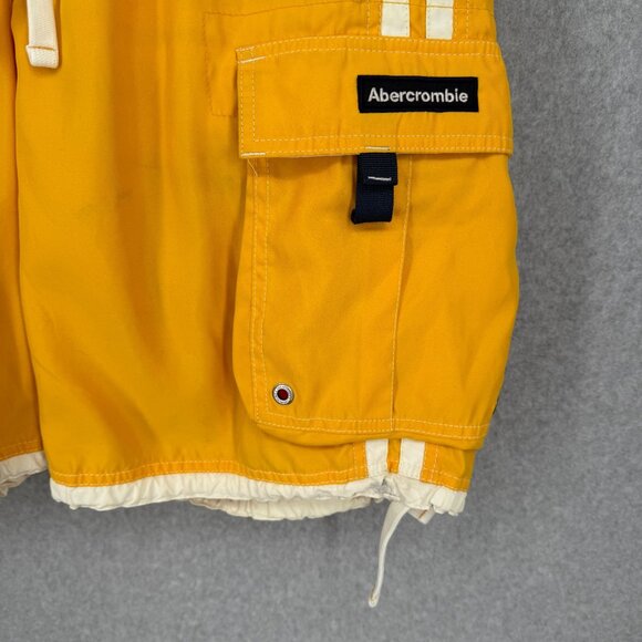 Abercrombie Fitch VTG Swim Trunks Size L Yellow White Logo Flip Waist Beach - Picture 2 of 14